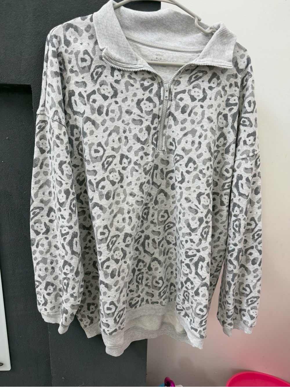 Women's Aerie Gray Leopard Print Quarter Zip Sweatshirt